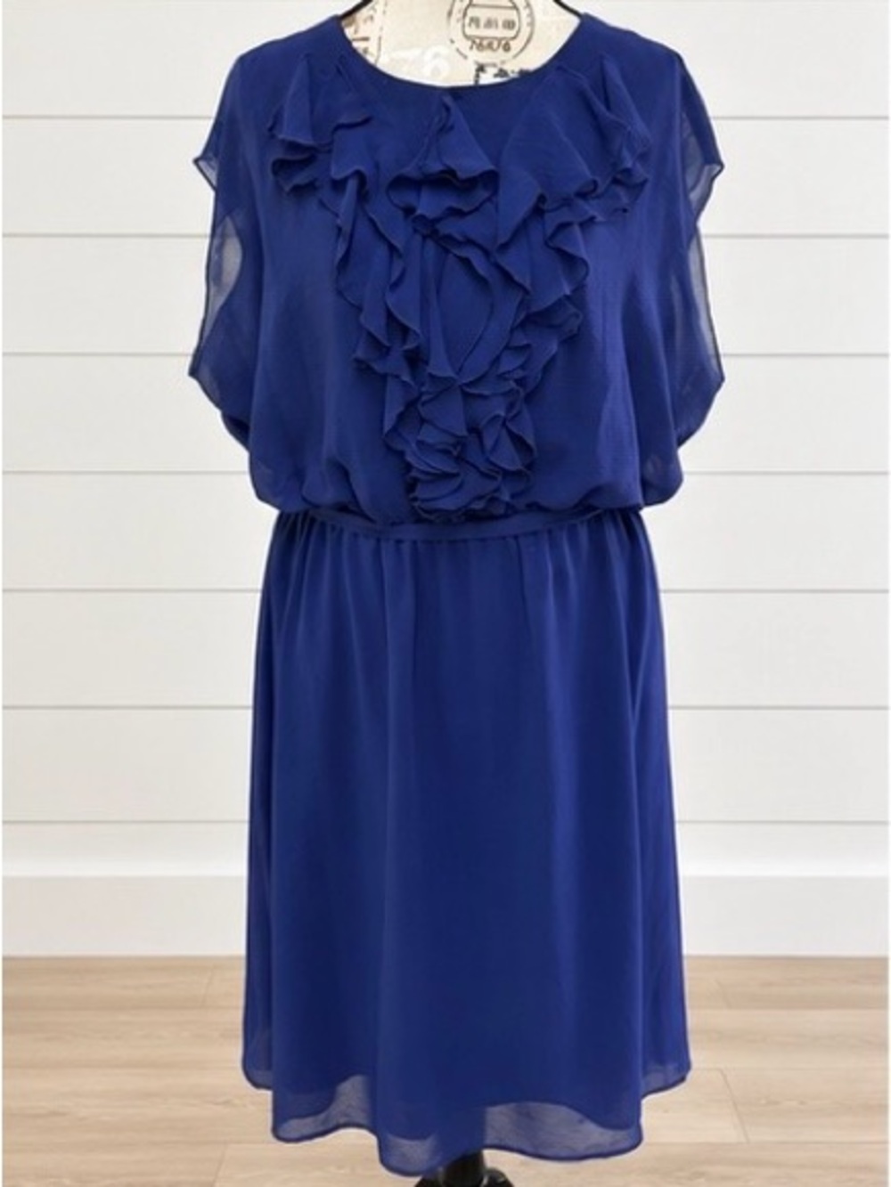 Emma & Michele 22W Navy Blue Ruffle Front Tie Waist Flutter Sleeve Dress